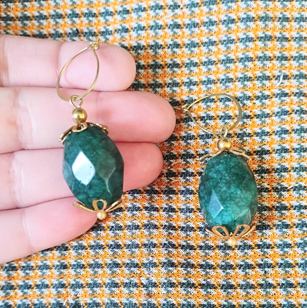 Chunky Faceted Emerald Earrings - Picture 5 of 6